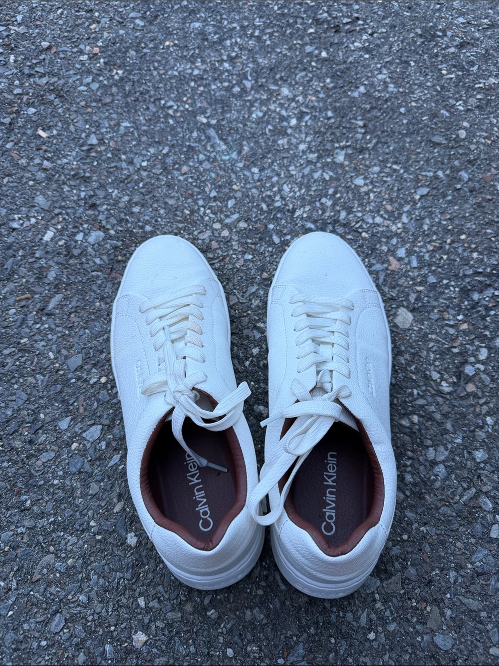 Calvin Klein Men’s White Leather Low-Top Sneakers with Brown Lining